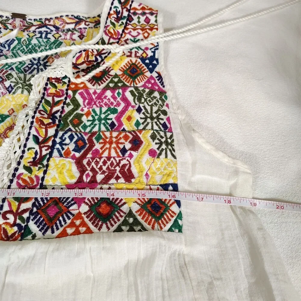 Free People Boho Embroidered Peasant Tank Top Size M Cream Festival